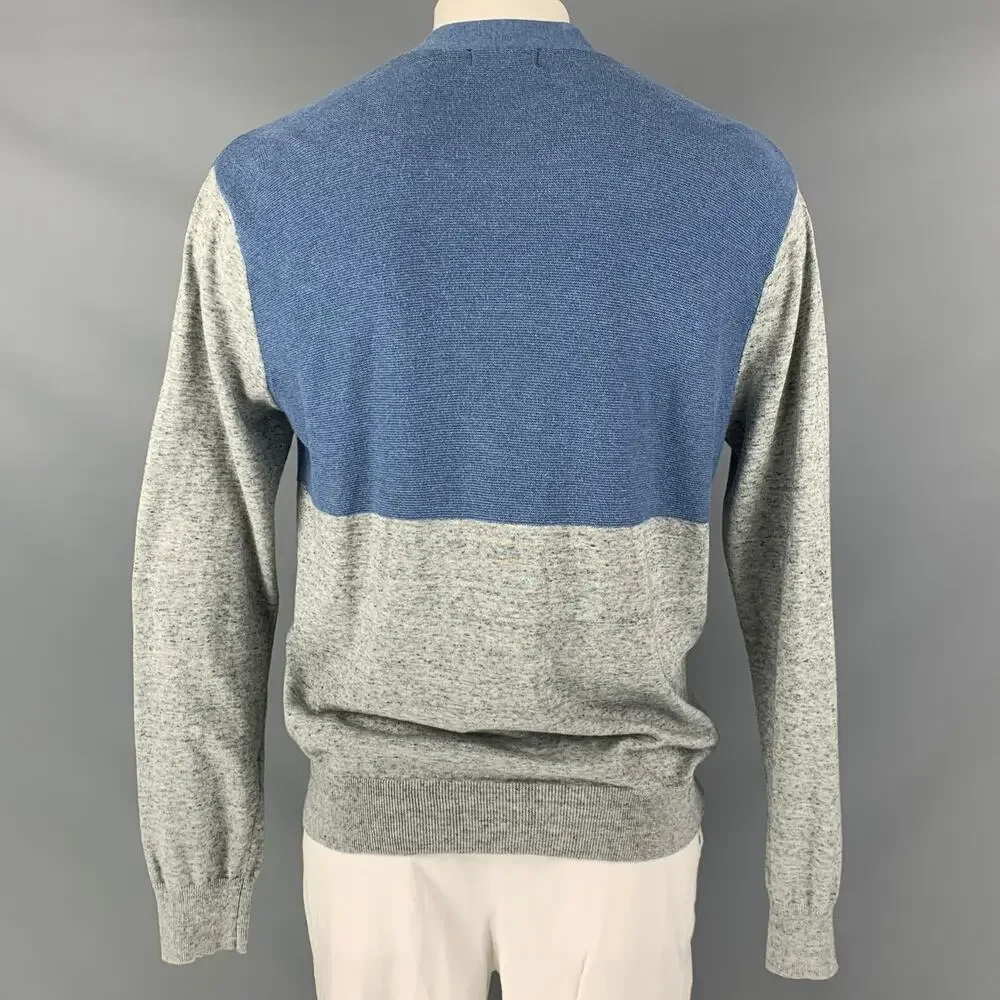 PAUL SMITH Size XL Grey Blue Color Block Cotton V-Neck Cardigan